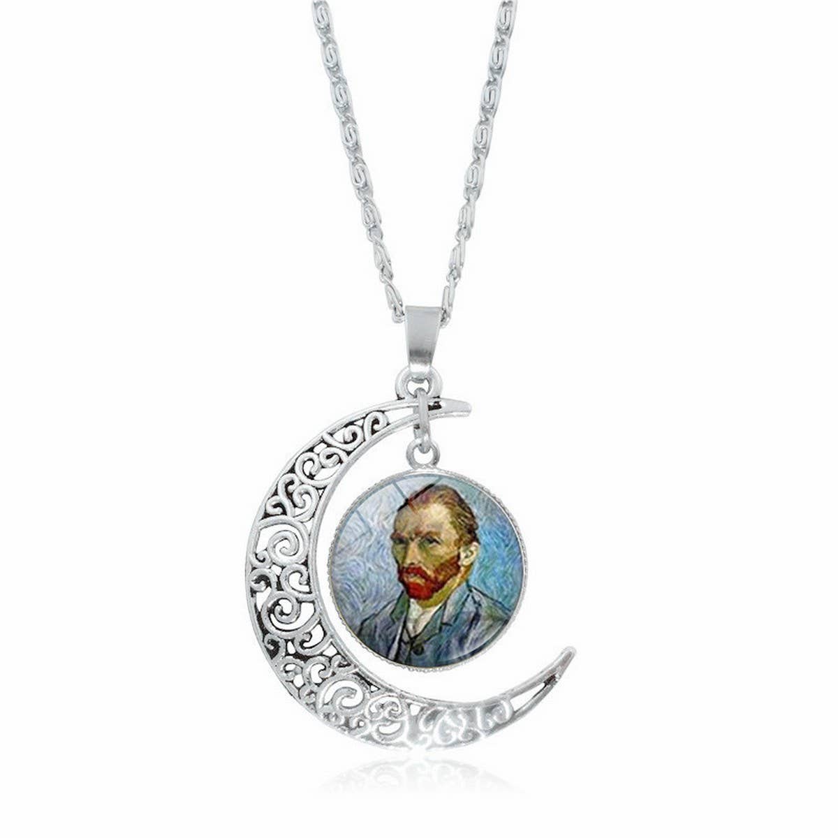 HOLLOW OUT MOON GEM PENDANT NECKLACE
