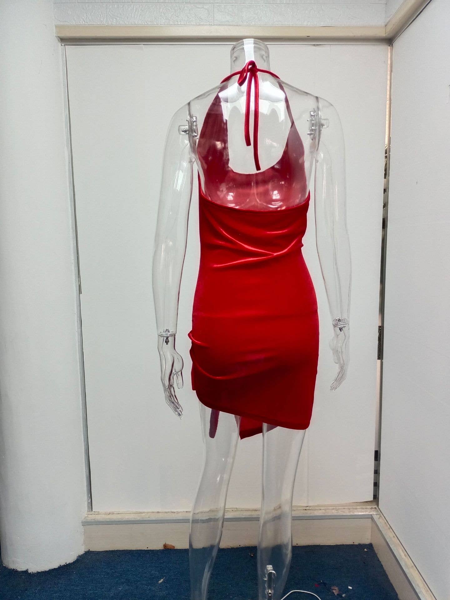 A halter cutout lace-up and slit dress