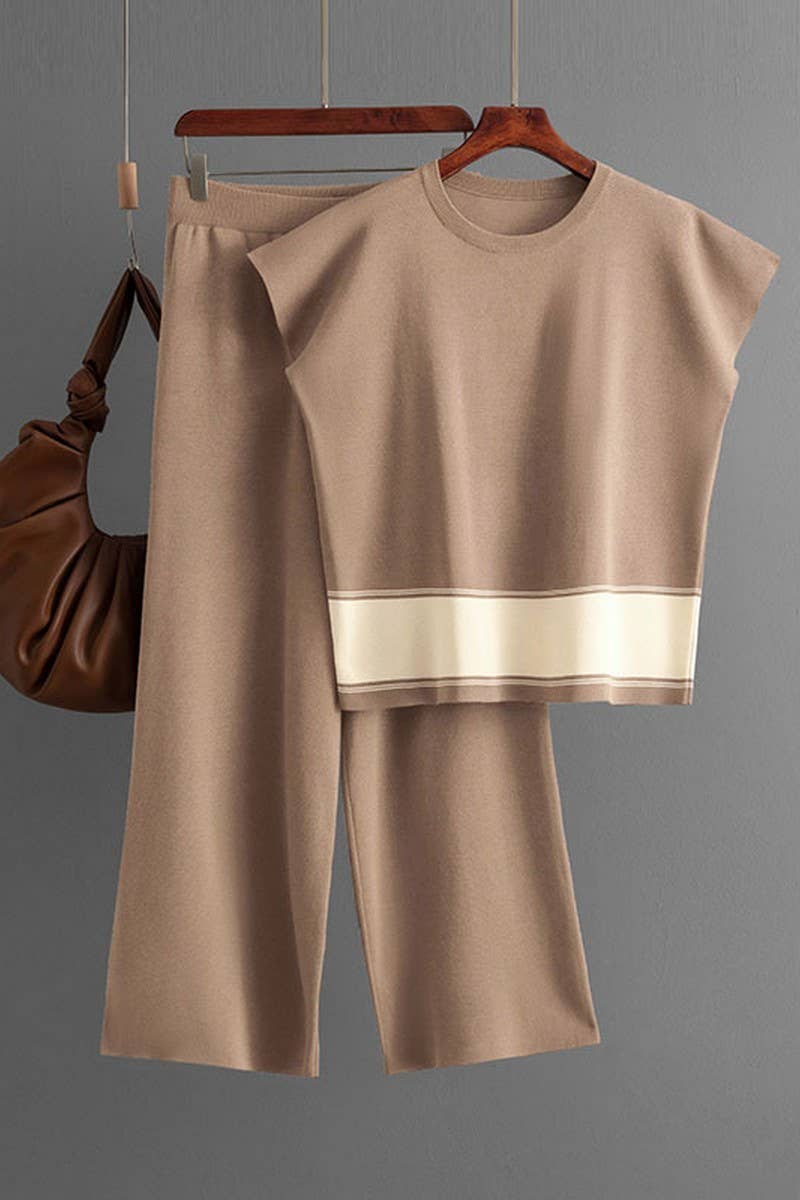 CWSTB00423_LOOSE HIGH WAIST WIDE LEG PANT TWO-PIECE SET