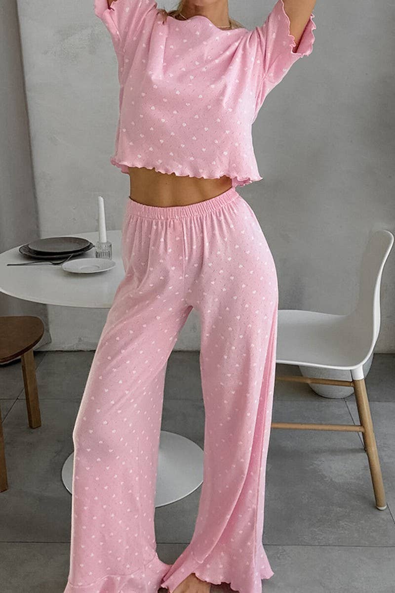 CWSPJ00527_HEART PRINT PAJAMA SET WOMEN SHORT SLEEVE LOUNGEW