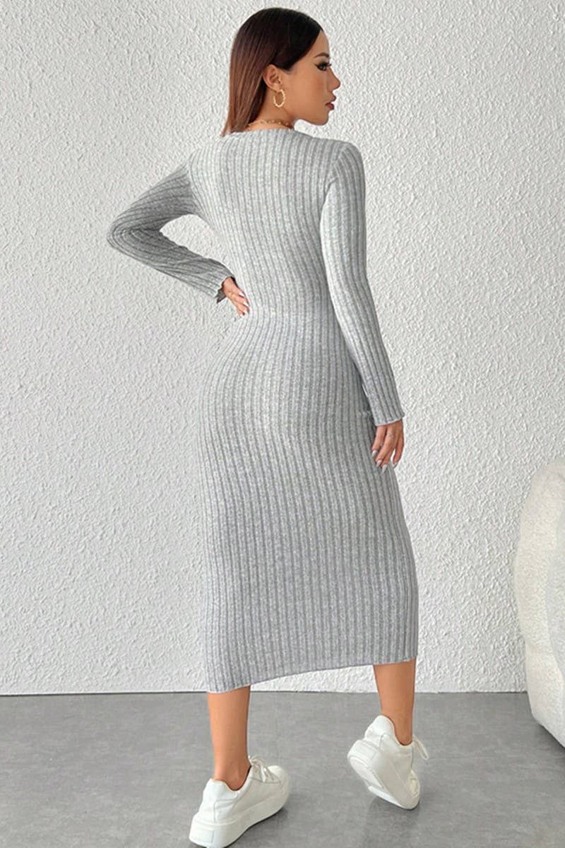 CWDMD00983_TEMPERAMENT SLIM-FIT SOLID COLOR LONG-SLEEVED DRE