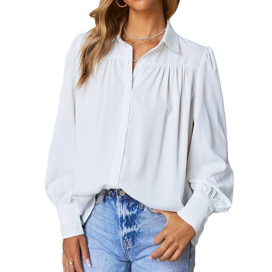 CASUAL SOLID COLOR THIN PULLOVER BLOUSE WOMAN