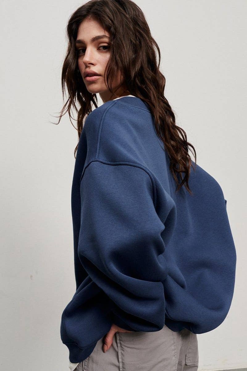 CWTBLL1668_SOLID COLOR LOOSE CREW NECK LONG SLEEVE HOODIE