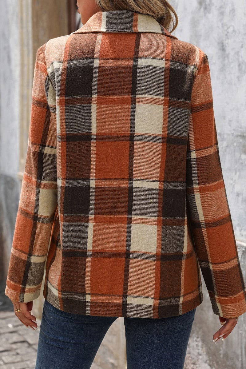 CWOCO0651_CHECK VINTAGE BUTTON LAPEL BLAZER