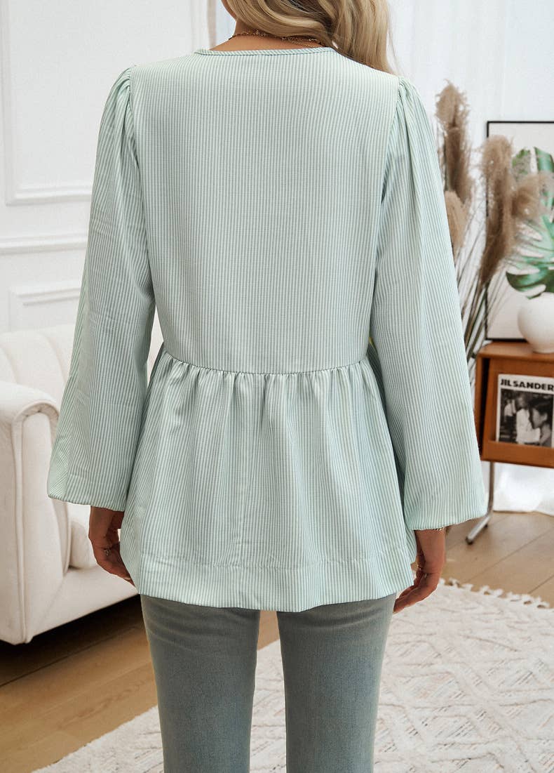 CASUAL LOOSE STRIPED LACE-UP SHIRT