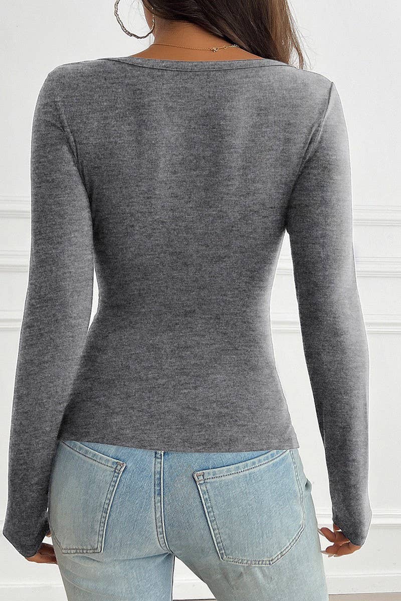 CWTBLL2774_SLIM FIT BUTTON V-NECK LONG SLEEVE KNIT T-SHIRT