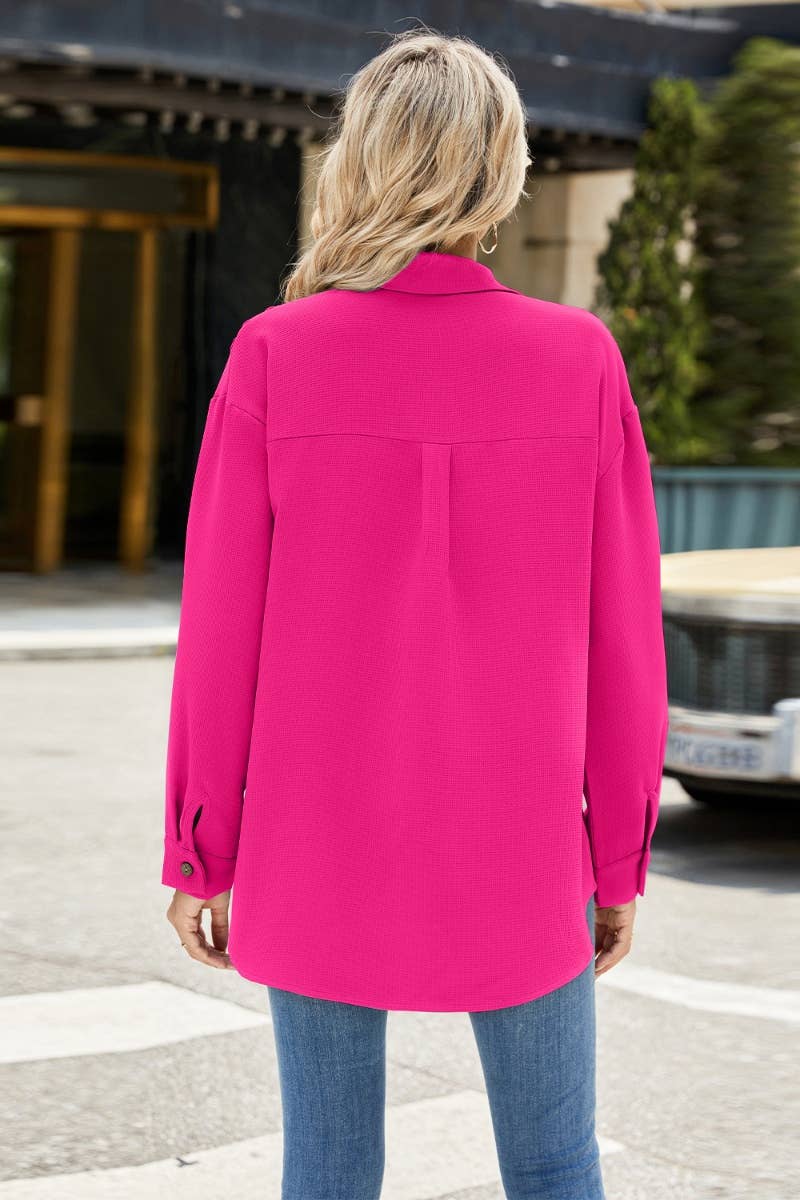 CWTSTL2300_SINGLE BREASTED LONG SLEEVE SOLID COLOR SHIRT TOP