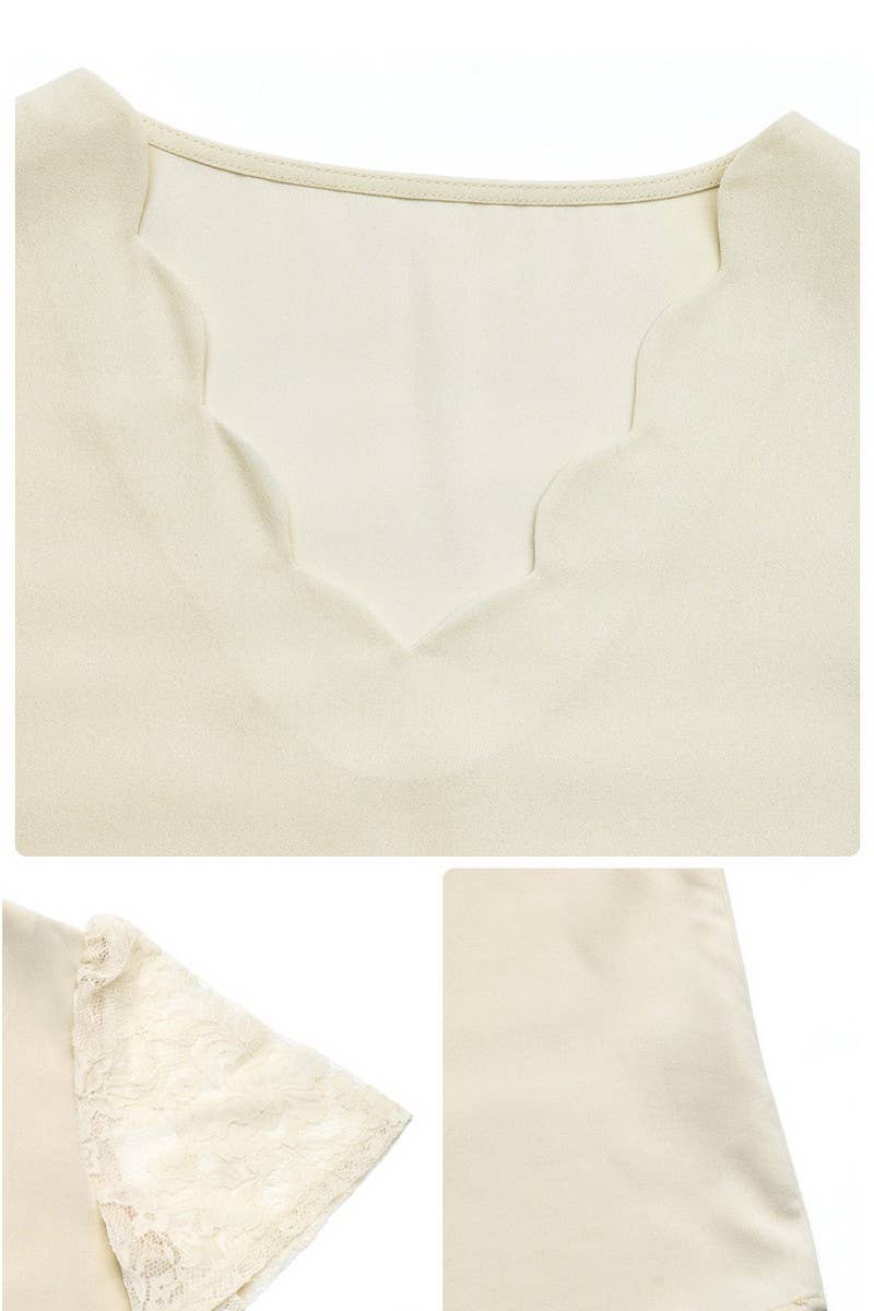 CWTBLS1860_SOLID COLOR CASUAL V-NECK LACE TOP