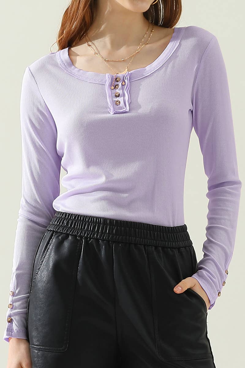 CWTTL1105_LONG SLEEVE ROUND BUTTON NECK T SHIRT TOP
