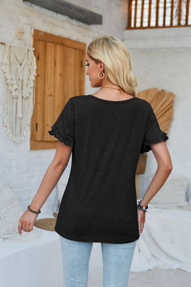 CWTBLS1105_FUNGUS LACE ROUND NECK SOLID COLOR TOP