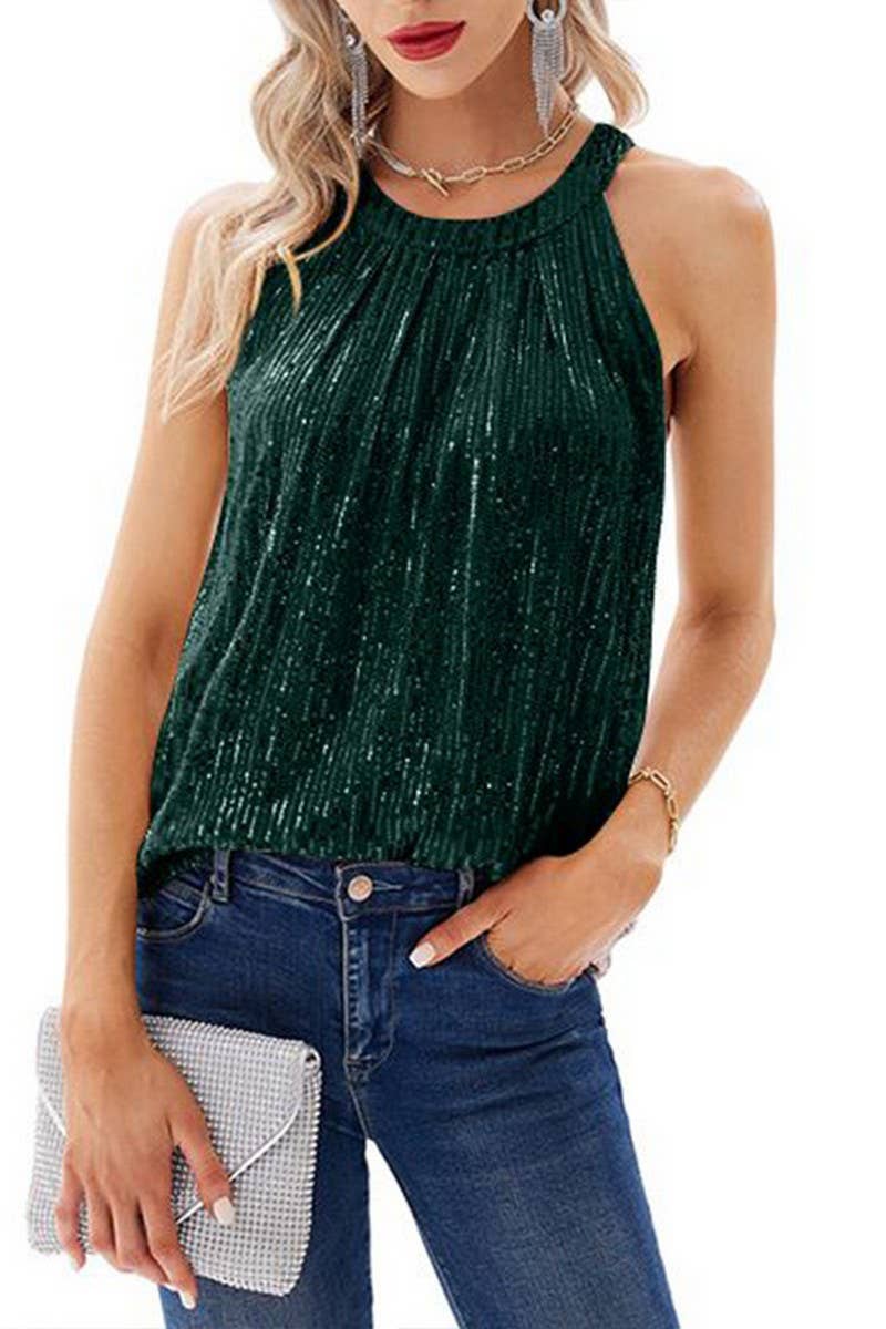 CWTTK0724_SOLID SEQUINED CAMISOLE PARTY TANK TOP