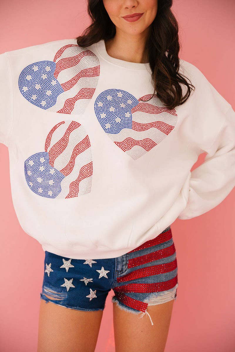 CWTTL1693_AMERICAN FLAG HOT DRILL ROUND NECK LONG SLEEVE TOP