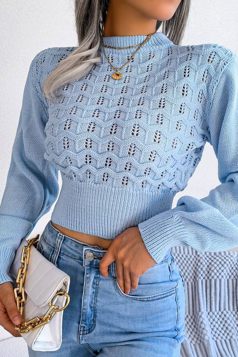 CWOSWL3227_SOLID COLOR HOLLOW BELLY-EXPOSED KNITTED SWEATER