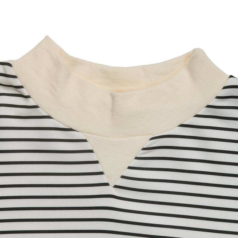 CREW-NECK STRIPED PATCHWORK FAKE TWO TOPS