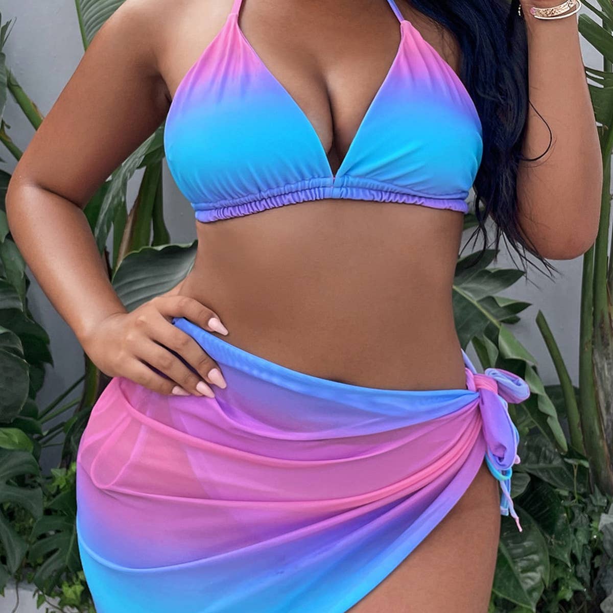 OMBRE BIKINI COVERUP THREE-PIECE SWIMSUIT_CWMW0313