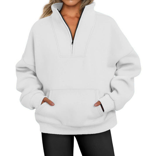 Fleece thread stand-up collar zipper hoodie