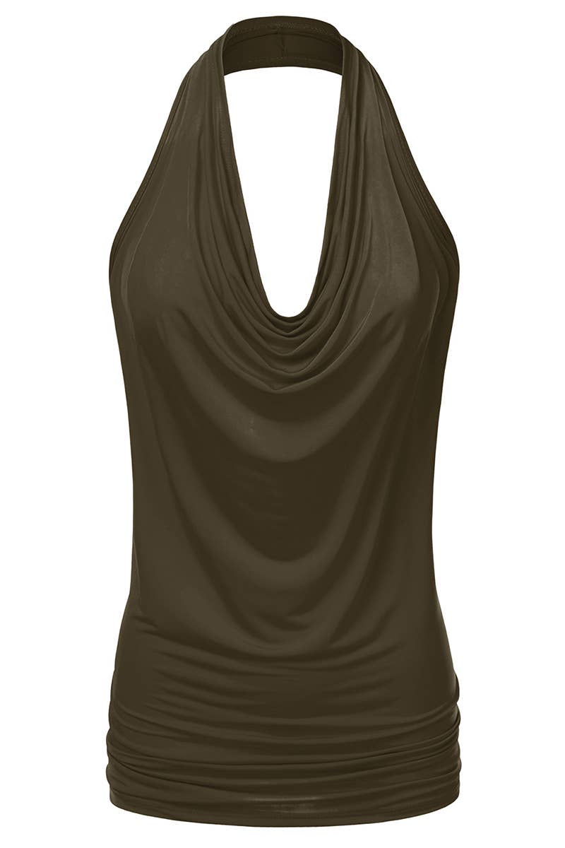 AWTHT028_Halter Neck Draped Front Open Back Top
