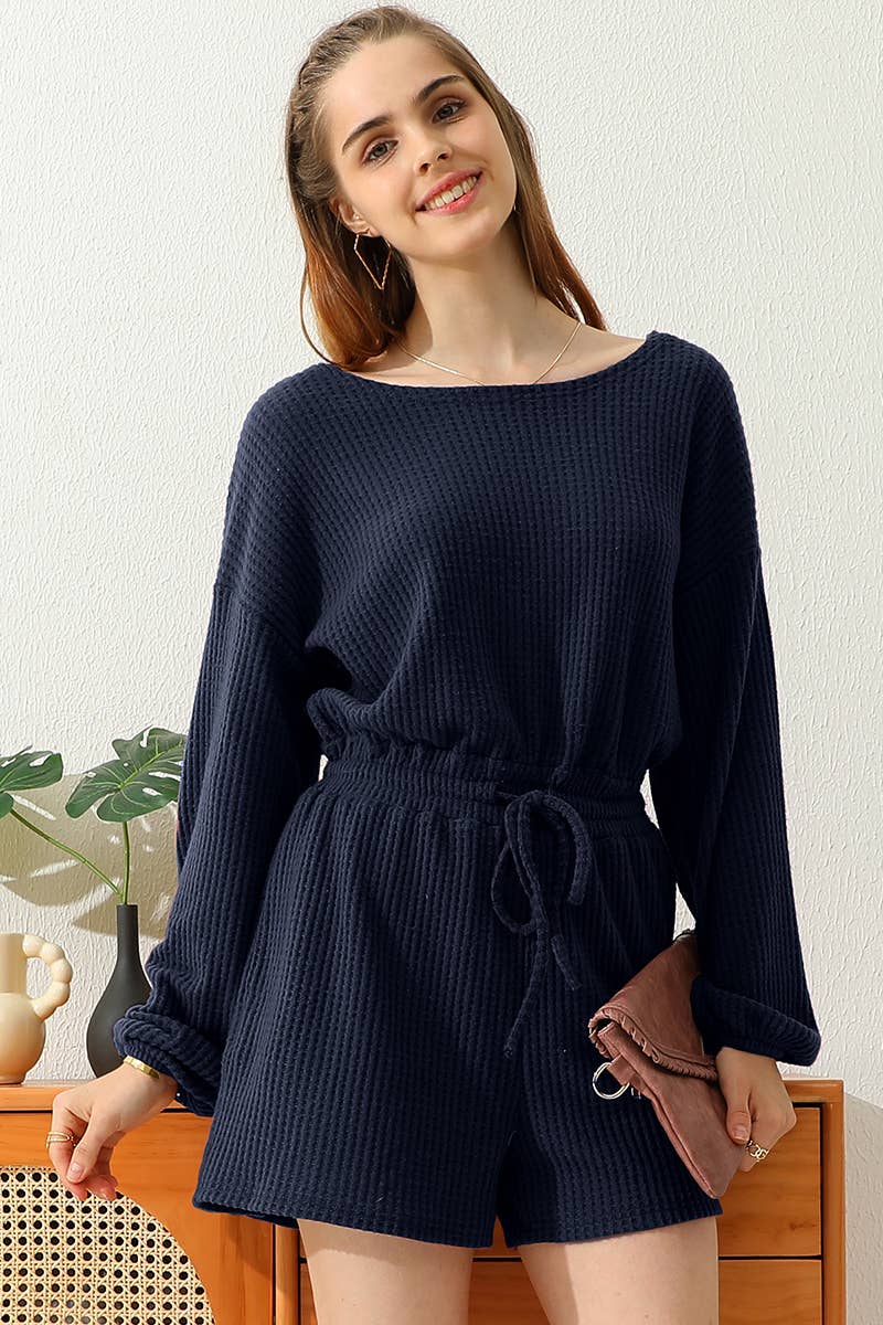 CWSJS138-P_PLUS SIZE R NECK WAFFLE KNIT SWEATER ROMPER