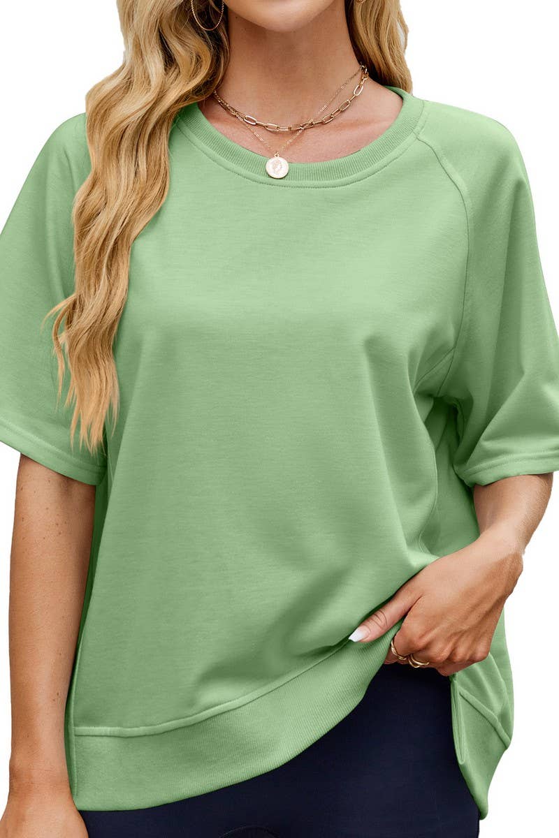 CWTDSS0067_SOLID COLOR THREADED ROUND NECK LOOSE T-SHIRT