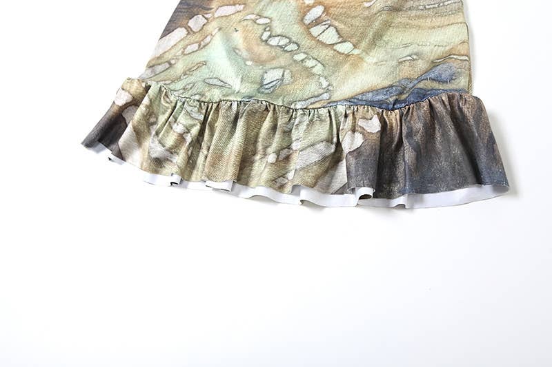 Backless Halter Neck Printed Mini Skirt