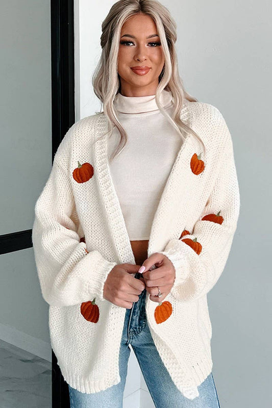 CWOSWL07740_PUMPKIN EMBROIDERED KNIT CARDIGAN SWEATER