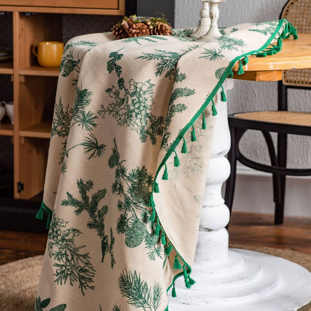 GREEN PINE BRANCH PRINTED DINING TABLE