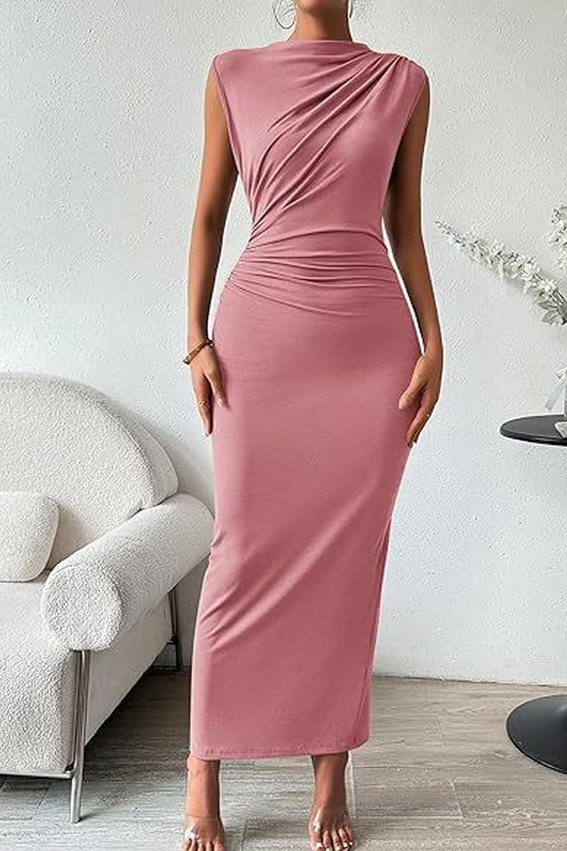 CWDMD6341_SPRING AND SUMMER SLEEVELESS BACK SLIT TIGHT DRESS
