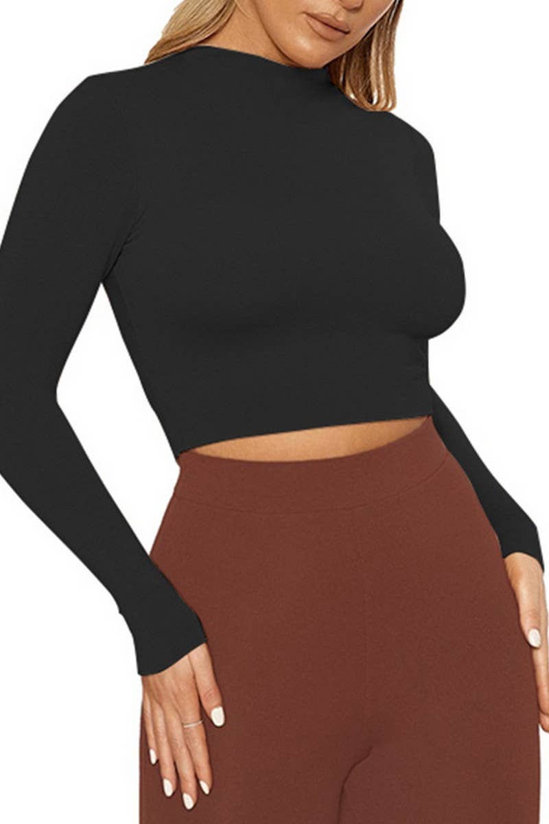 CWTTL2003_NAVEL-BARING LONG-SLEEVED BOTTOMING TOP