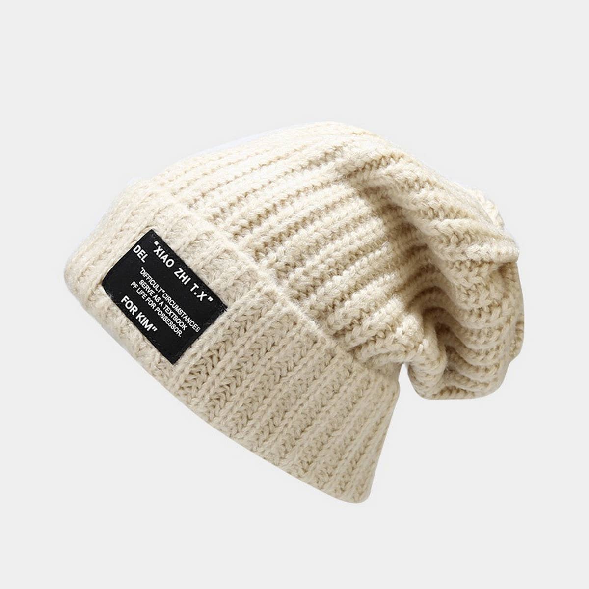 VINTAGE LETTER PATCH KNITTED HAT_CWAH1622