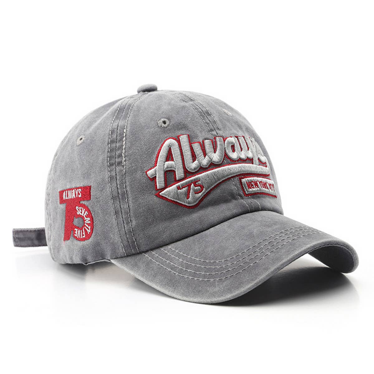 CWAH3220_WASHED DISTRESSED LETTER EMBROIDERED BASEBALL CAP