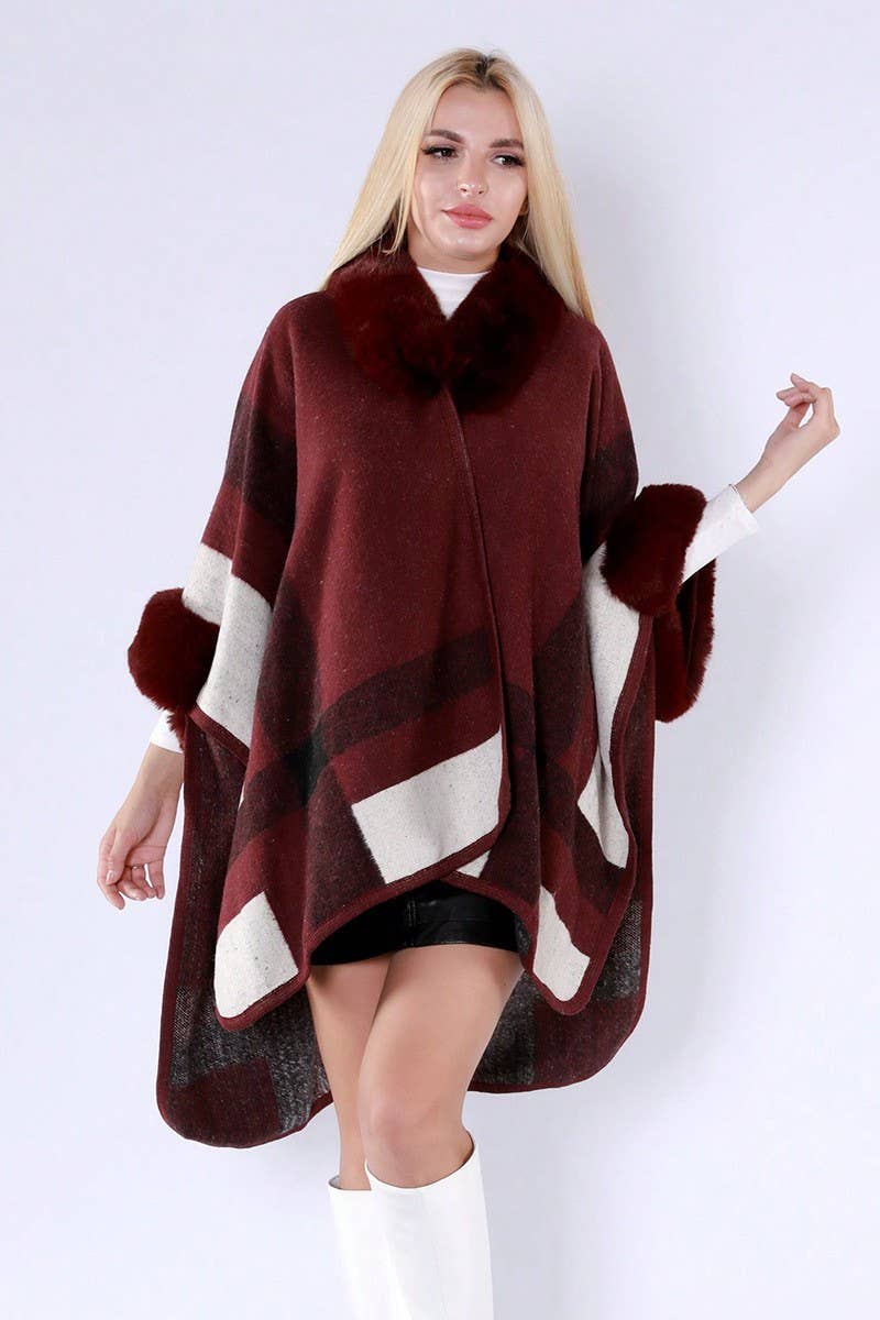 CWOCAL0972_FUR COLLAR HOODED CAPE LOOSE CARDIGAN