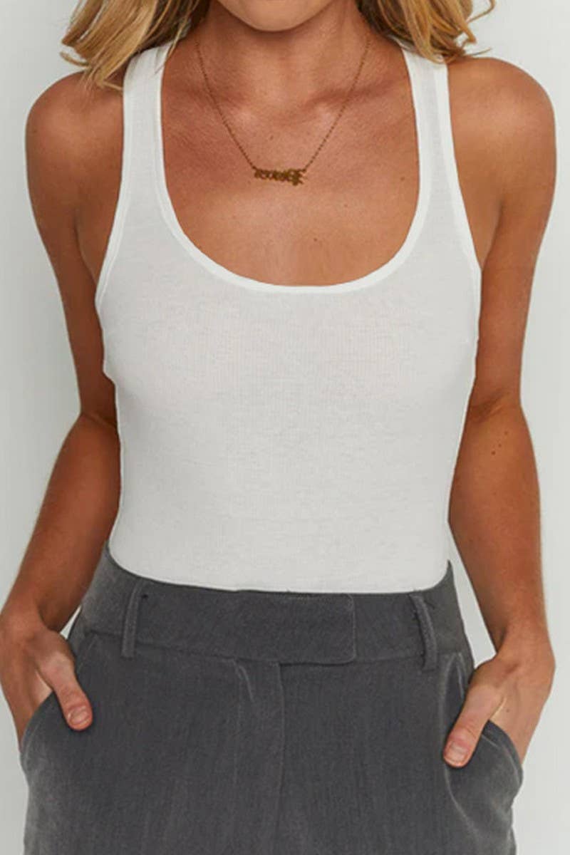 CWSBSSL0109_U-NECK BODYCON COTTON RIB RACERBACK BODYSUIT