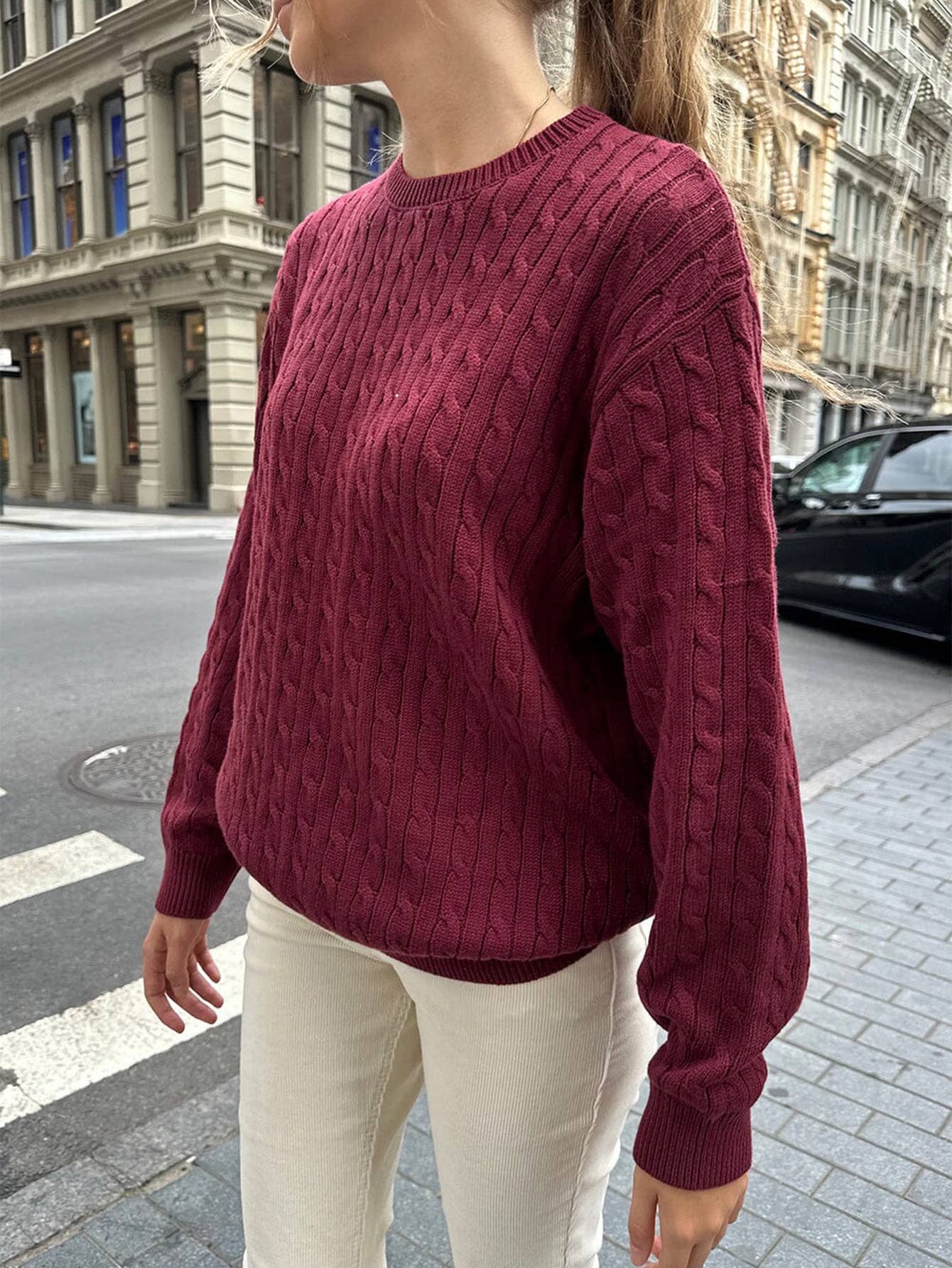 Casual solid-color long-sleeved base sweater