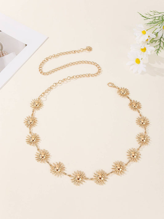 Golden sunflower metal adjustable waist chain