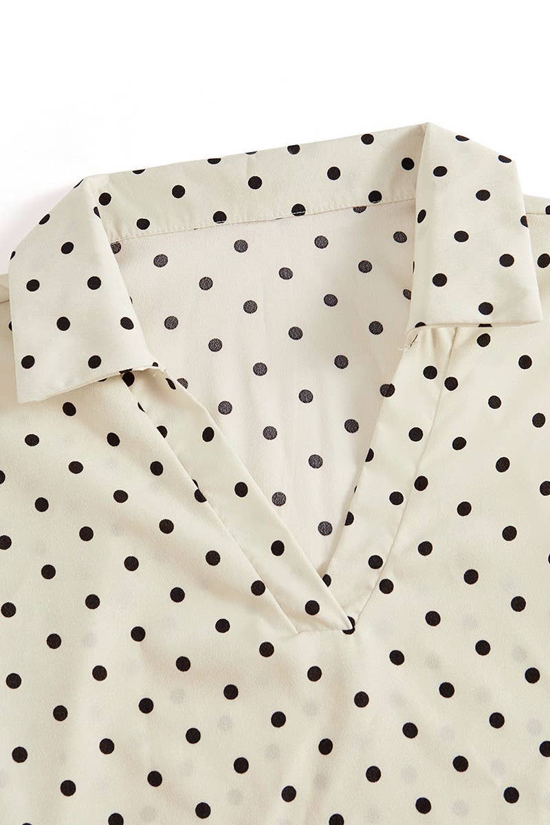 CWTBLL3849_CLASSIC V-NECK BLACK POLKA DOT LONG SLEEVE BLOUSE