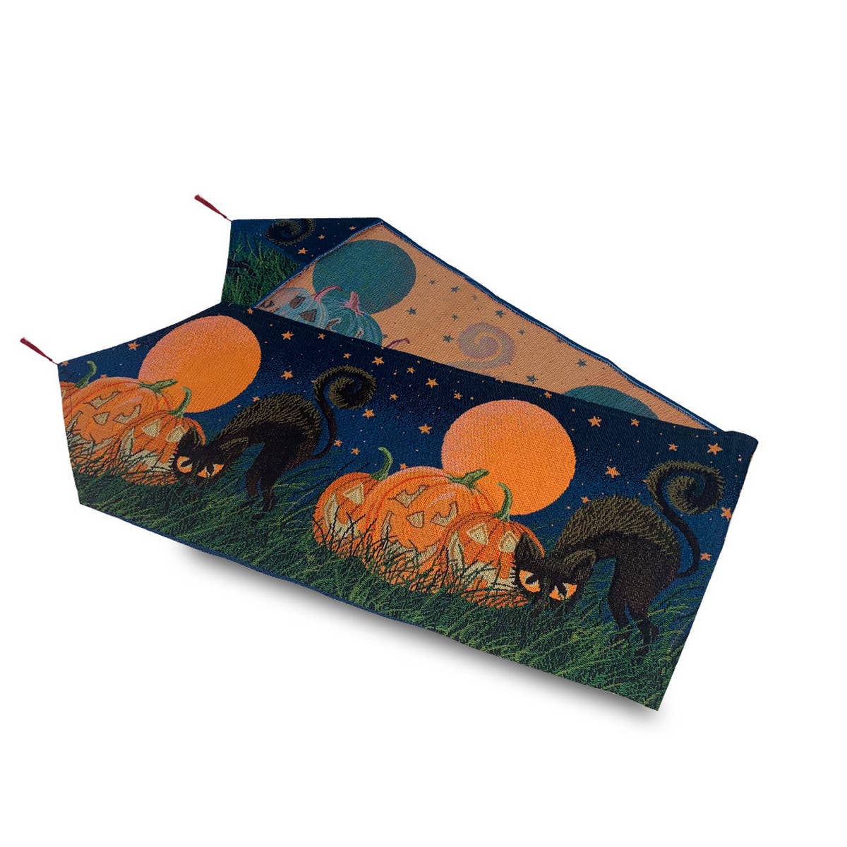 HALLOWEEN FULL MOON BLACK CAT TABLE RUNNER