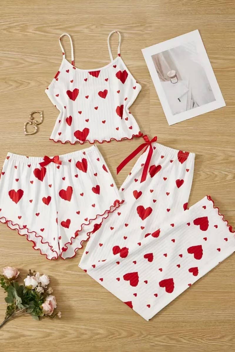 CWSPJ00497_RIBBED HEART PRINT PAJAMA 3 PIECE SET