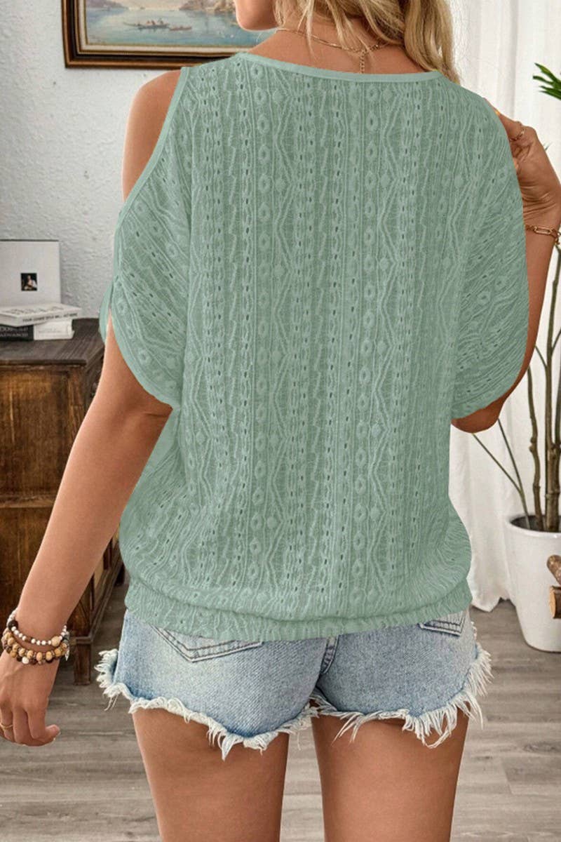 CWTBLS2261_SOLID COLD SHOULDER BATWING SLEEVE CUTOUT TEE