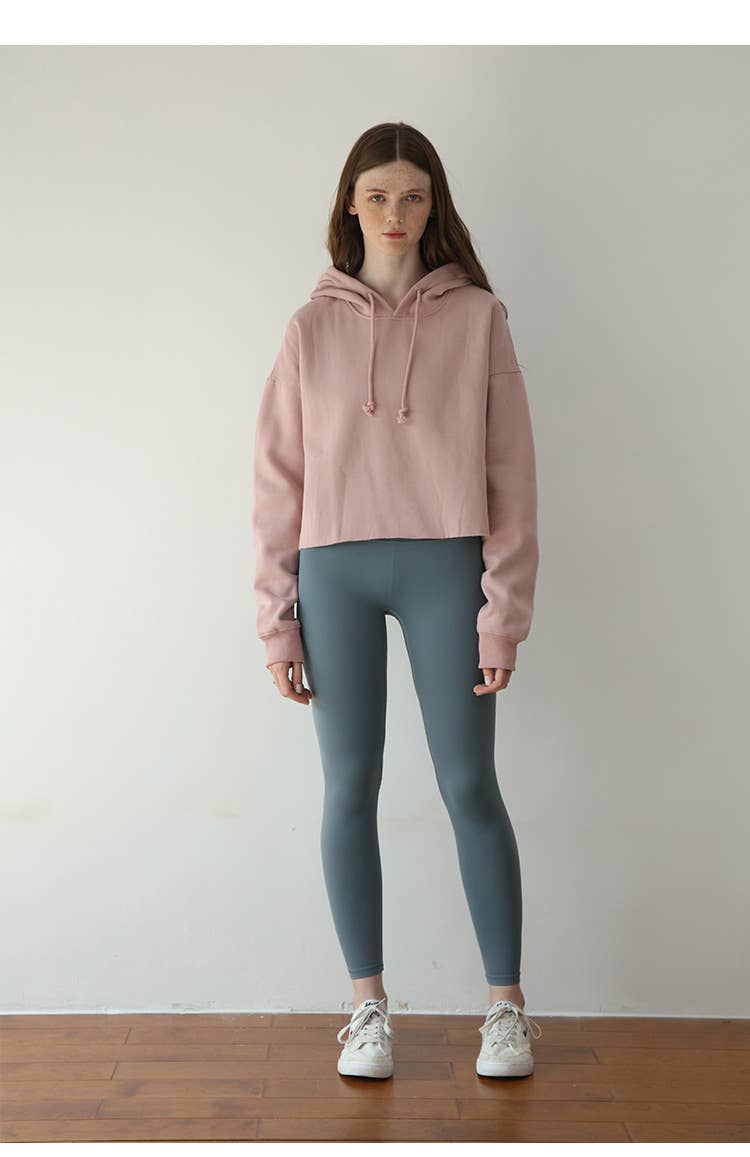 Fleece solid color sporty hooded sweatshirt