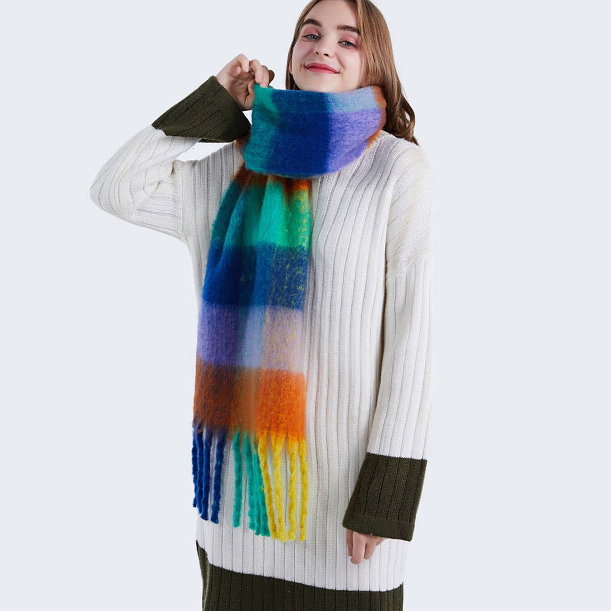 olorful Mohair Checkered Scarf - Thick Wrap_CWASC0167
