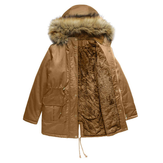 Fleece-padded jacket with hooded fur collar