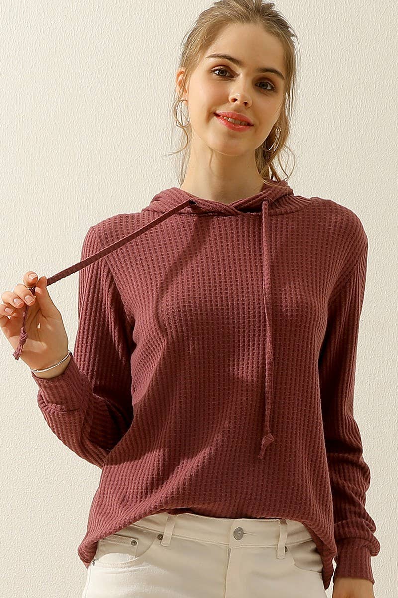 CWOHOL444_HOODED WAFFLE KNIT SWEATER TOP LOUNGE WEAR