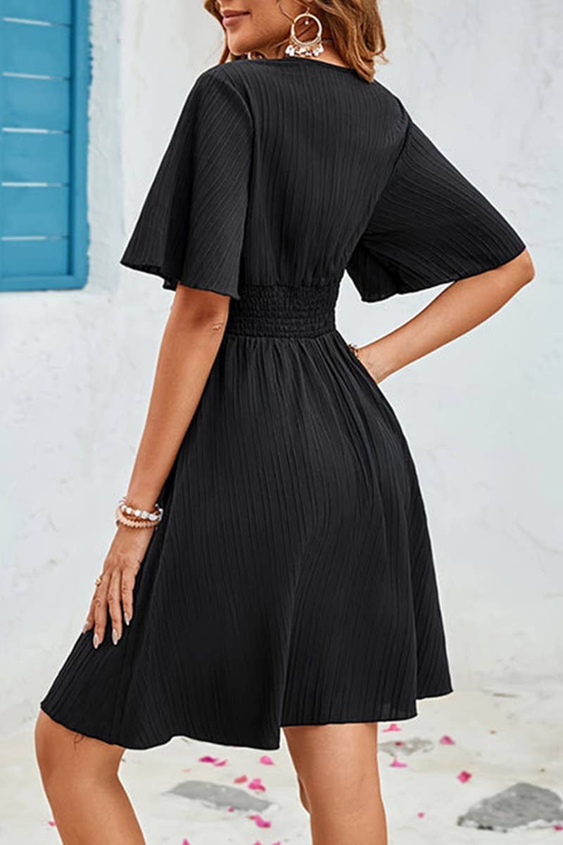 CWDSD7645_EMBROIDERED LACE TRIM ELASTIC WAIST SHORT DRESS