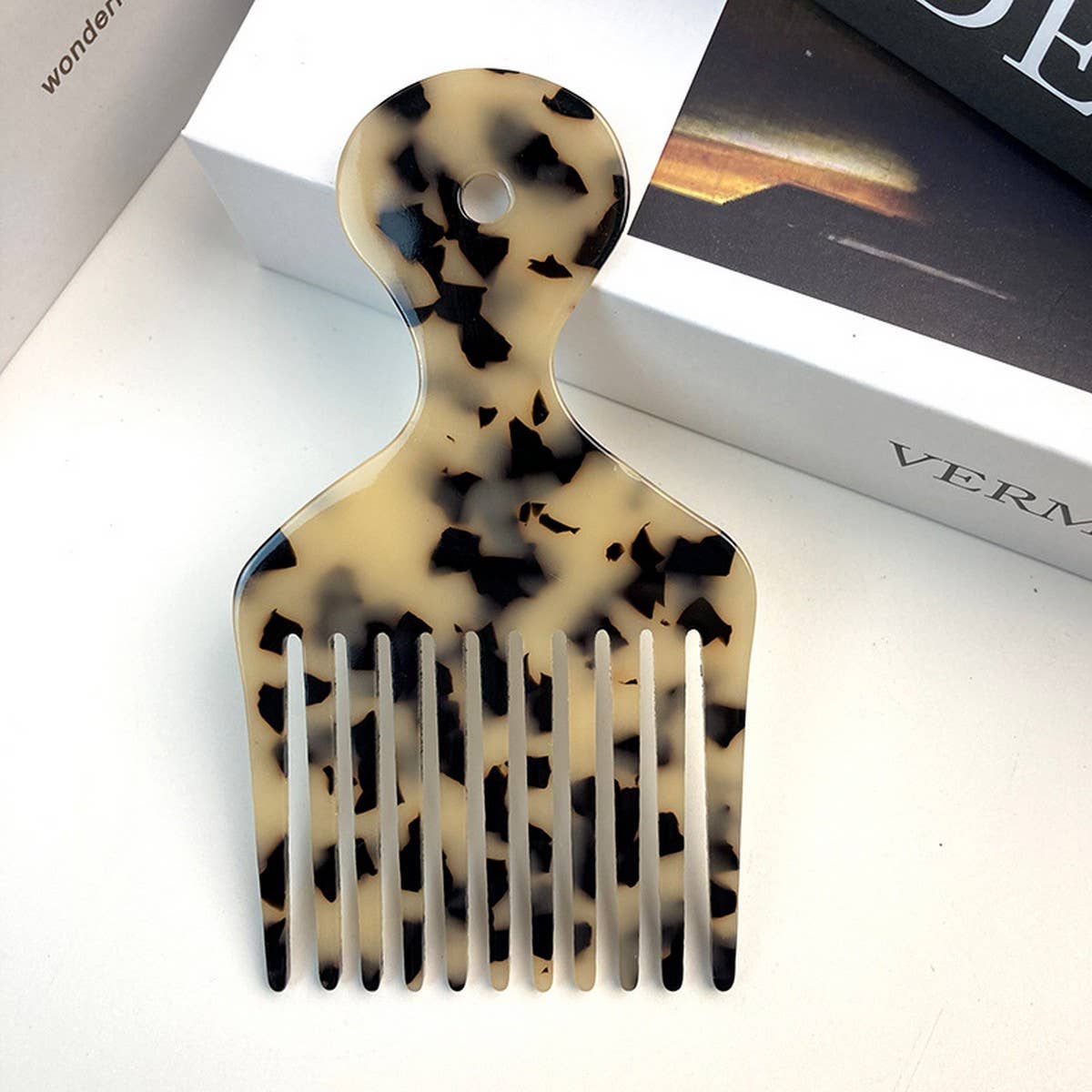 Chic Acetate Geometric Comb, Retro Long Handle_CWMM6435