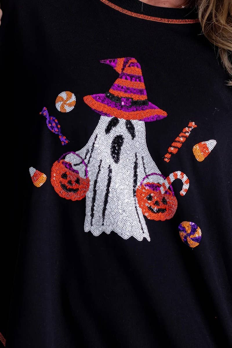 CWTBLL01276_HALLOWEEN GHOST SEQUIN EMBROIDERED SWEATSHIRT