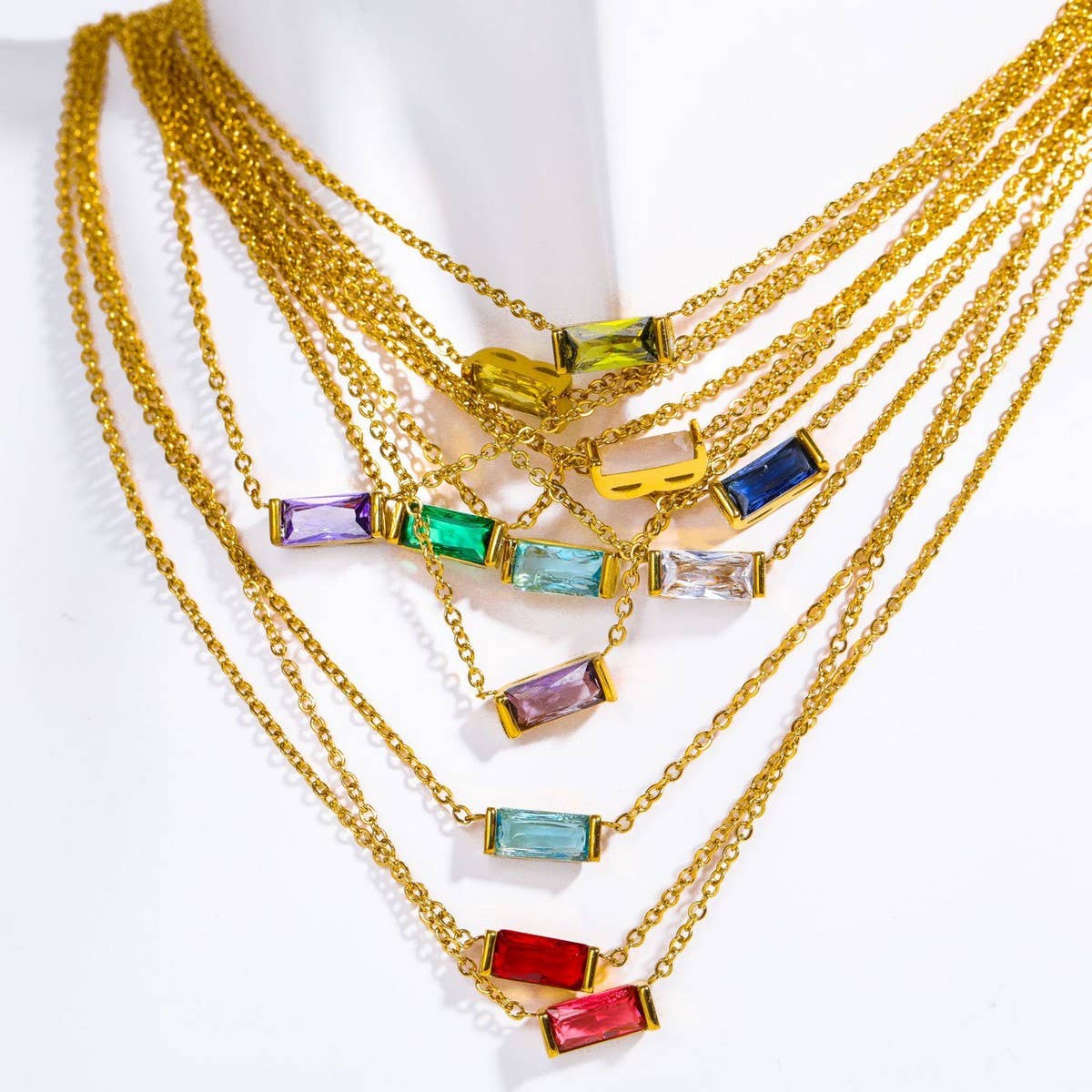 Stainless Steel Colored Birthstone Necklace_CWMM5535