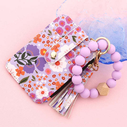 Printed Leather Card Holder with Beaded Bracelet_CWAB4932