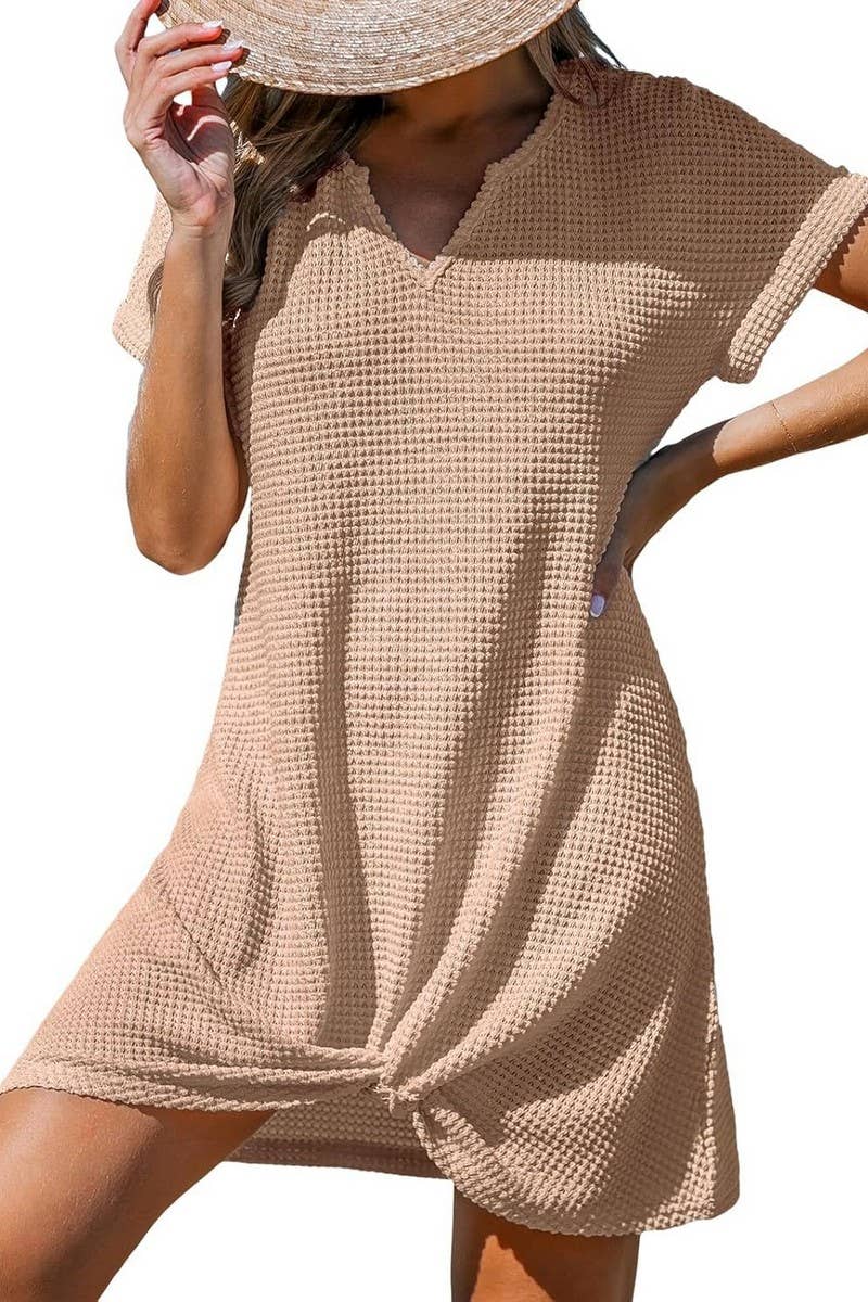CWDSD8698_TWIST FRONT V-NECK BEACH COVER-UP DRESS