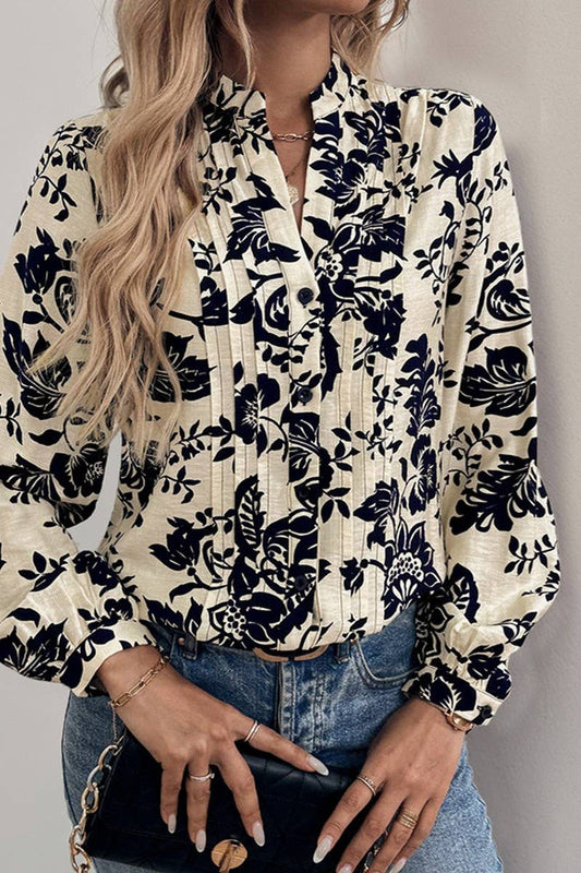 CWTBLL4067_VINTAGE PRINT SMALL STAND COLLAR SHIRT