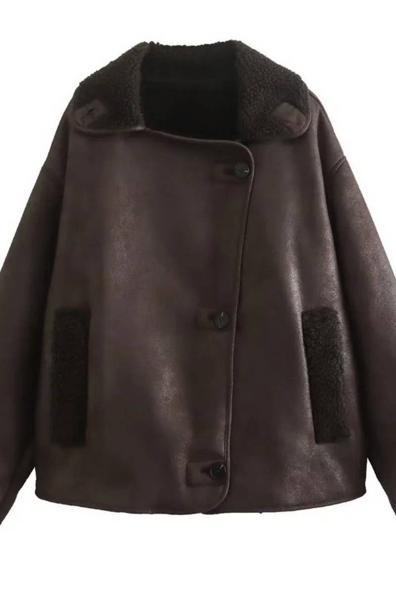 CWOCO1064_SOLID COLOR LOOSE LAMB WOOL LAPEL COAT